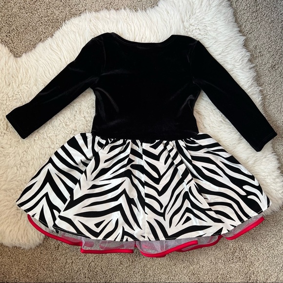 Velvety Zebra Print Holiday Christmas Dress | Bonnie Jean | 2T - Picture 2 of 7